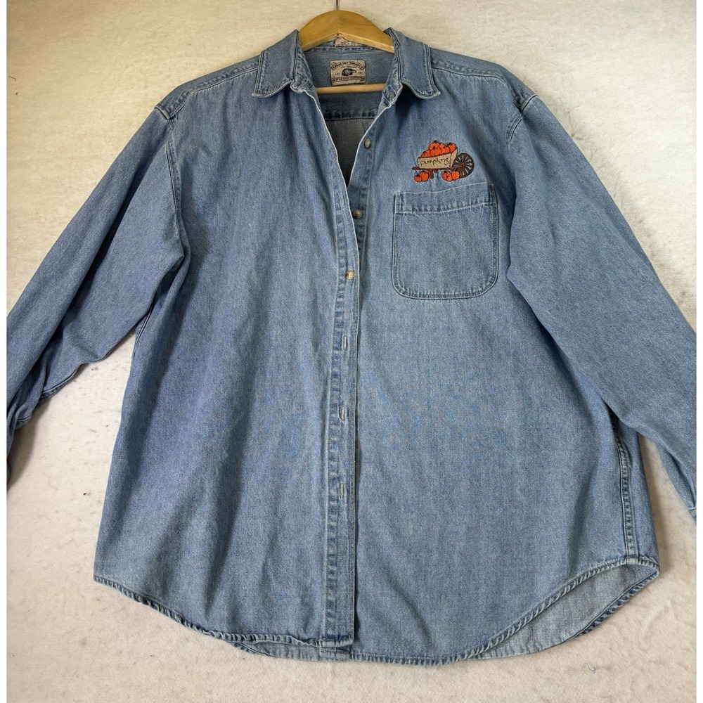 Eagle Dry Goods Pumpkin Embroidered Blue Denim Womens XXL 100% Cotton